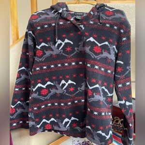 Lavon Fleece Black and Red Patterned Hoodie